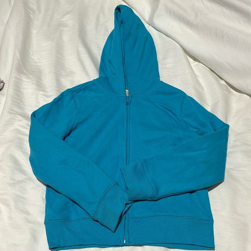 Gymboree xs 5/6 turquoise hooded sweatshirt full front zip fleece lined euc